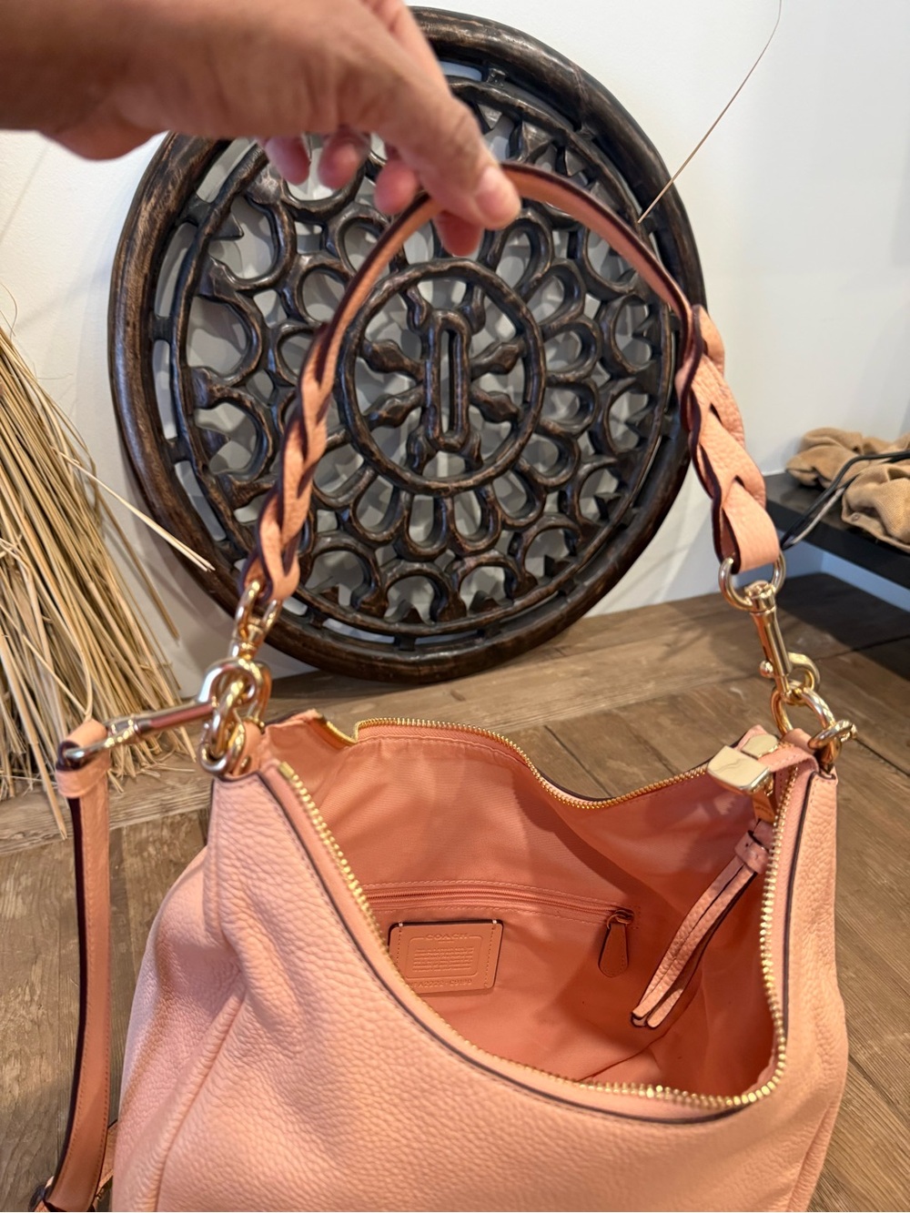 Coach Peach-Pink Pebbled Leather Hobo with Gold Hardware - Picture 10 of 16